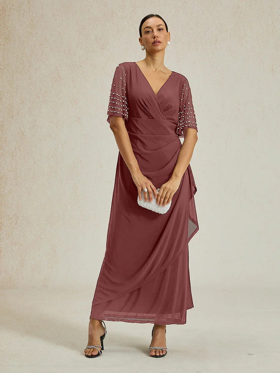 Elegant Formal Dress with Embellished Flutter Sleeves