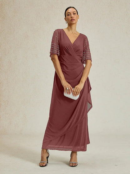 Elegant Formal Dress with Embellished Flutter Sleeves