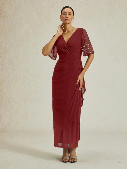 Elegant Formal Dress with Embellished Flutter Sleeves