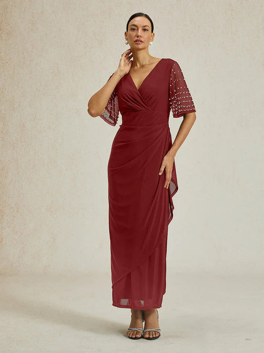 Elegant Formal Dress with Embellished Flutter Sleeves