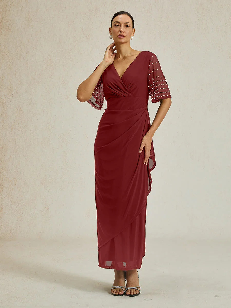 Elegant Formal Dress with Embellished Flutter Sleeves