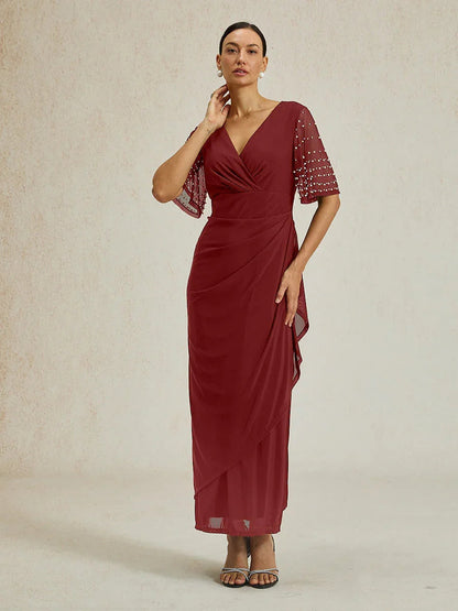 Elegant Formal Dress with Embellished Flutter Sleeves