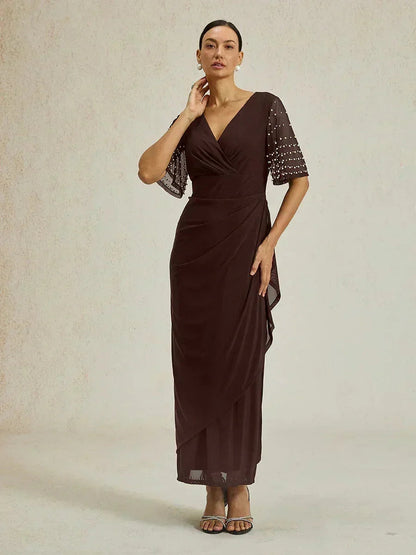 Elegant Formal Dress with Embellished Flutter Sleeves