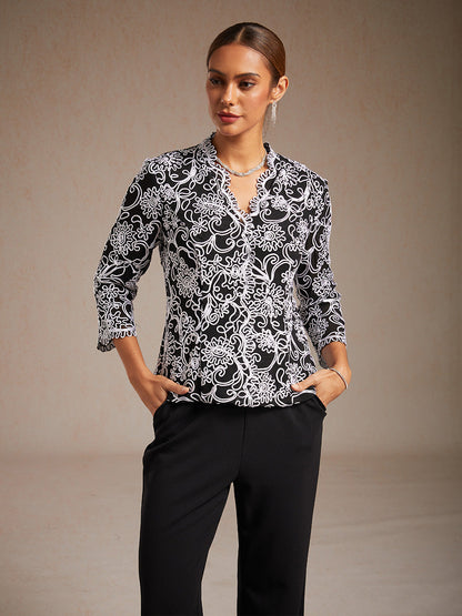 Floral Embroidered V-Neck Blouse