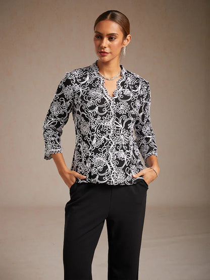 Floral Embroidered V-Neck Blouse