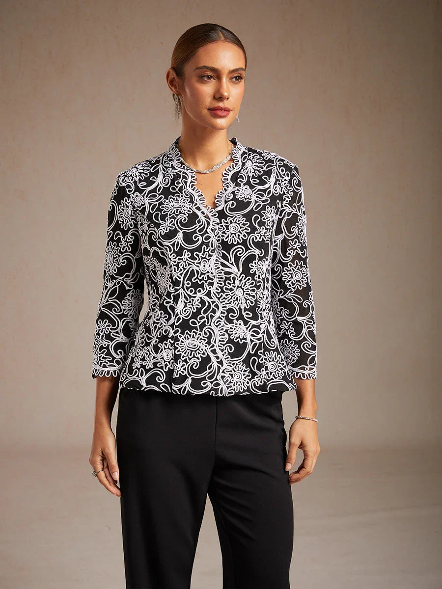 Floral Embroidered V-Neck Blouse