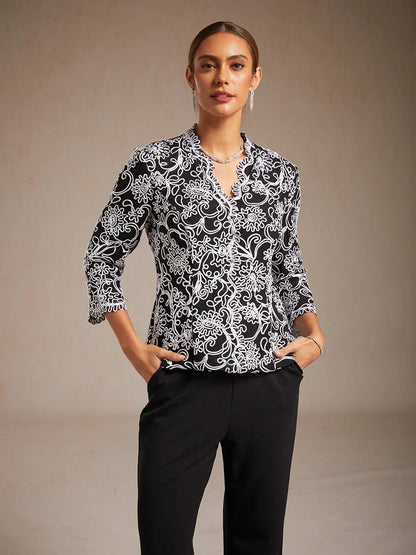 Floral Embroidered V-Neck Blouse