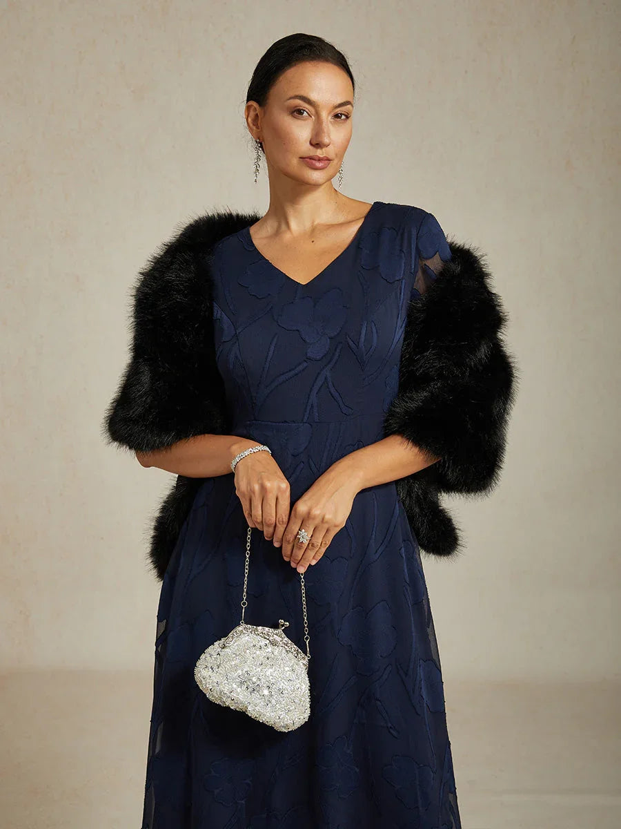 Faux Fur Capelet with Rhinestone Brooch