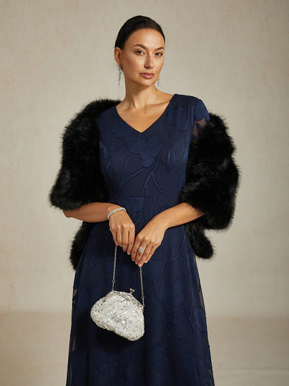 Faux Fur Capelet with Rhinestone Brooch