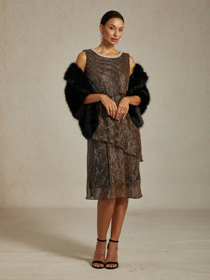 Faux Fur Capelet with Rhinestone Brooch