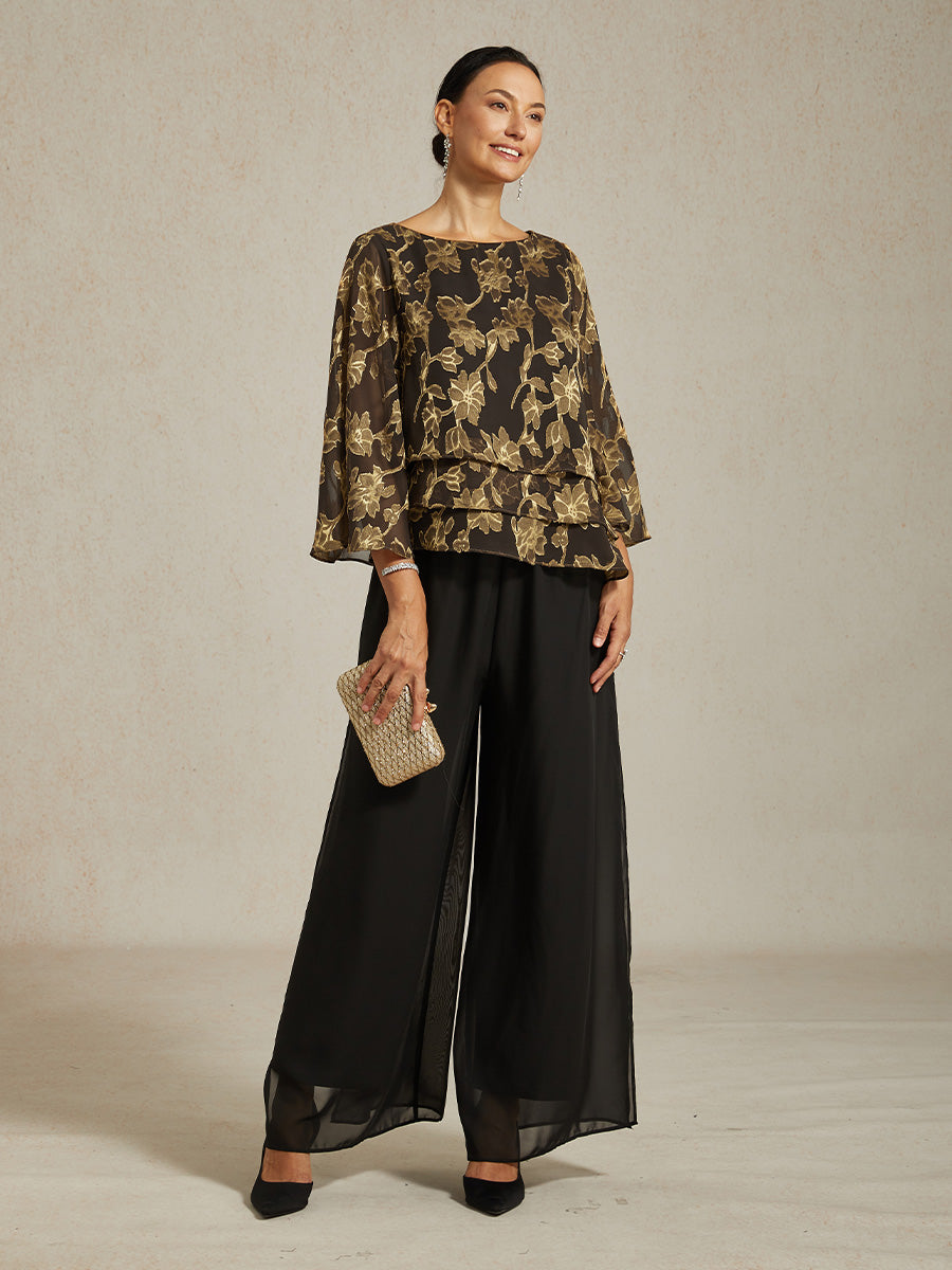 Straight Leg Pant With Chiffon Split Leg Overlay