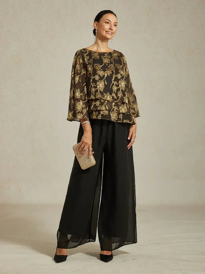 Straight Leg Pant With Chiffon Split Leg Overlay