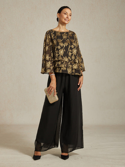 Straight Leg Pant With Chiffon Split Leg Overlay