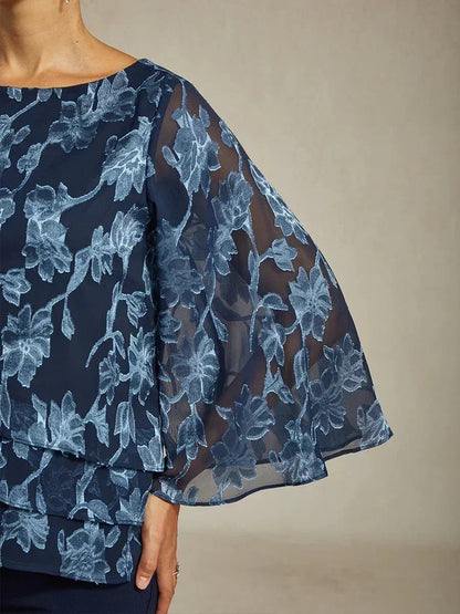 Floral Chiffon Boat Neck Blouse