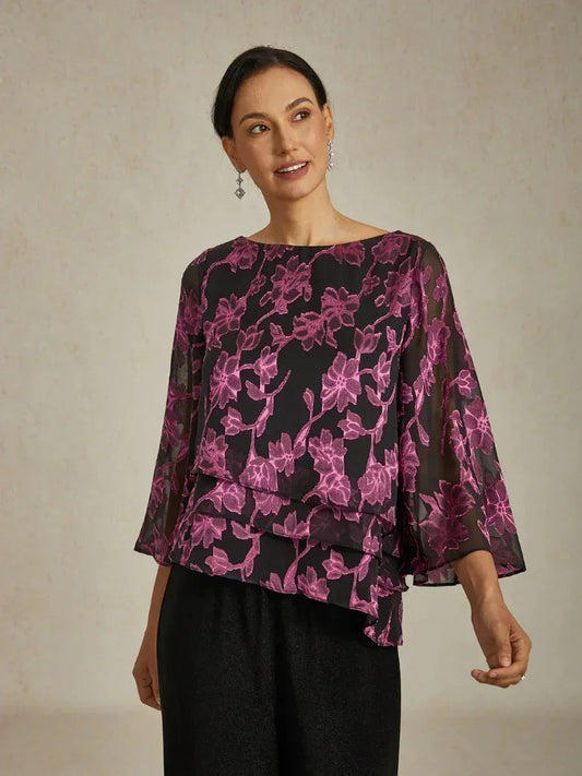 Floral Chiffon Boat Neck Blouse