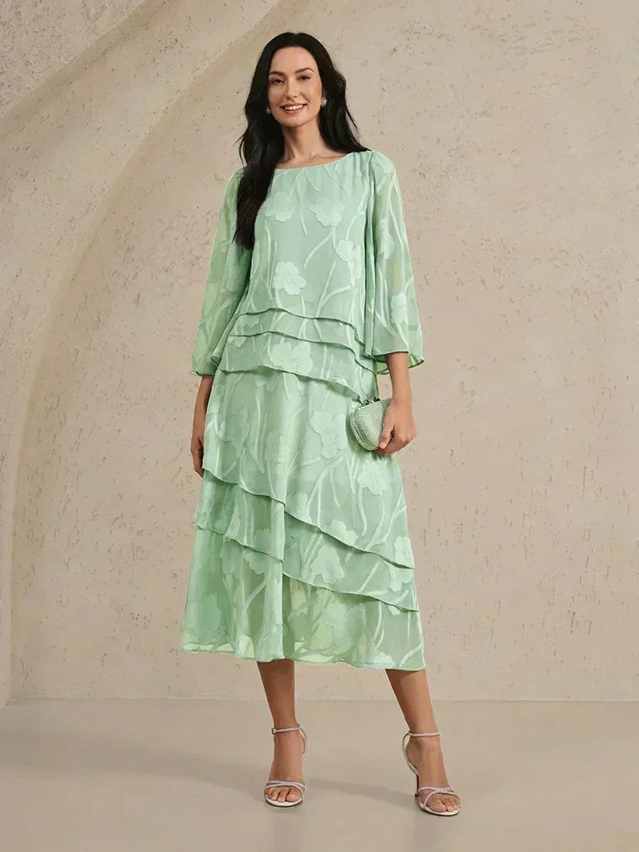Floral Chiffon Blouse And Midi Skirt Set