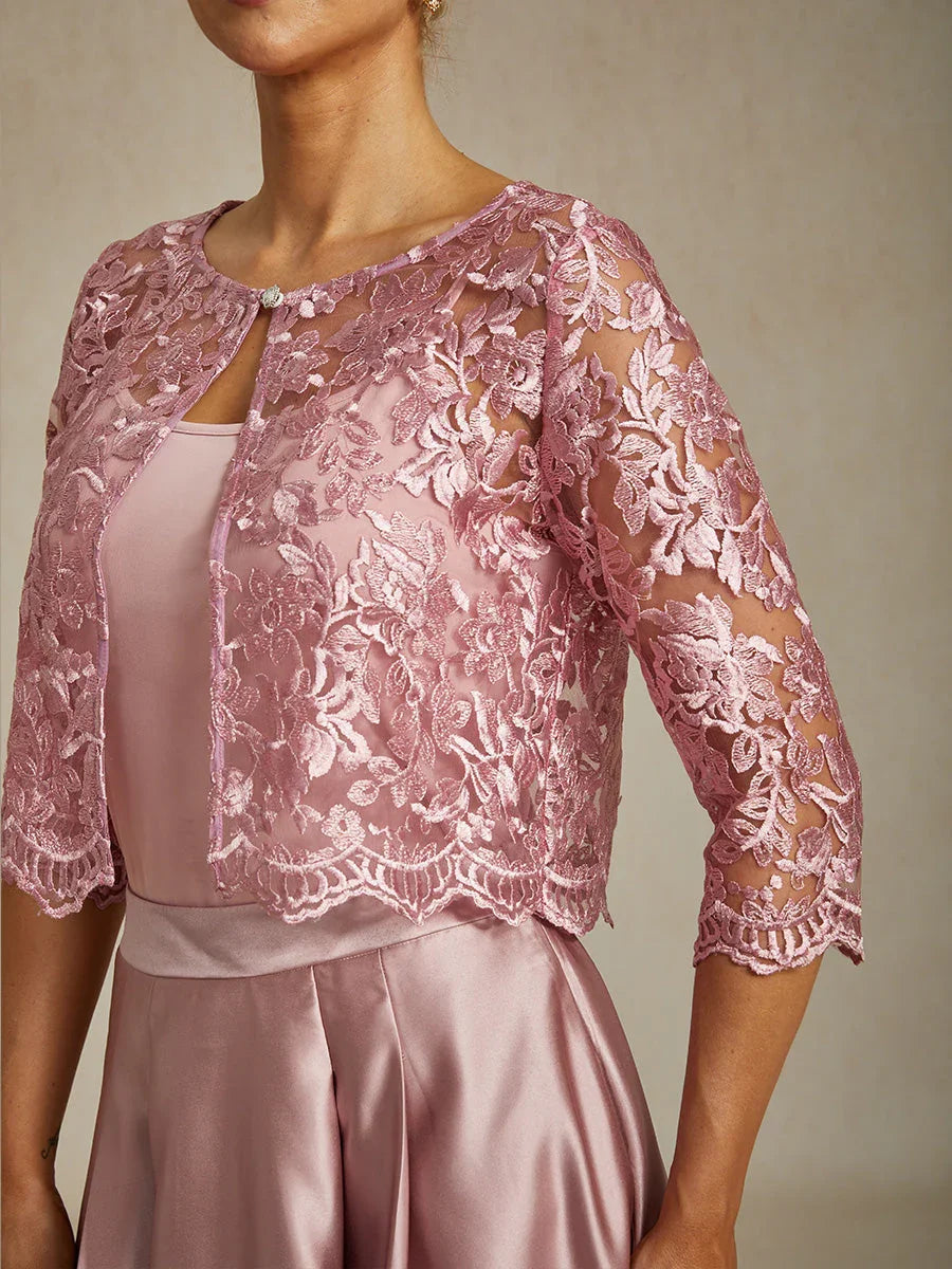 Floral Embroidered Lace Jacket With Scallop Detail