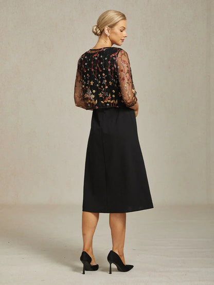 Floral Embroidered Lace Jacket with Rhinestone Clasp