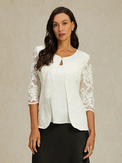 Floral Embroidered Lace Open Jacket