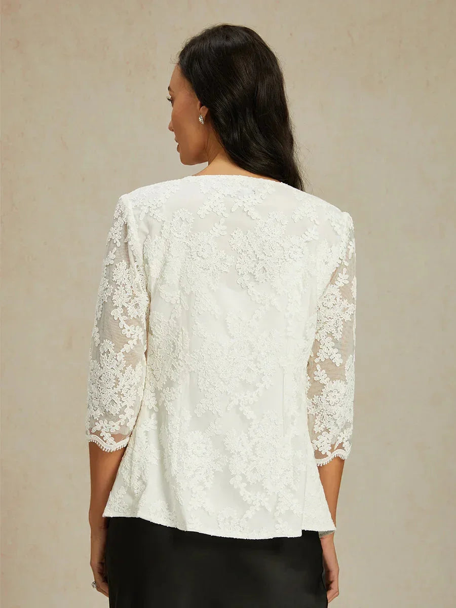 Floral Embroidered Lace Open Jacket