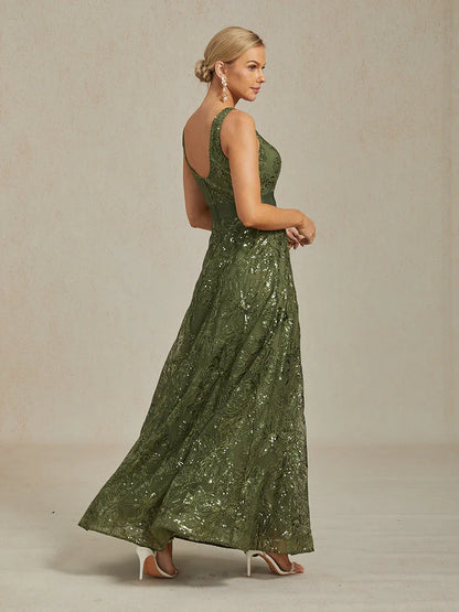 Floral Sequin Embroidered V-Neck Maxi Dress with Low Back