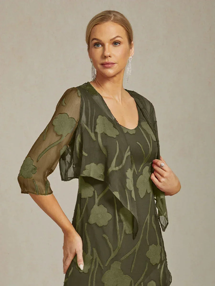 Floral Sheer Chiffon 3/4 Sleeve Shrug