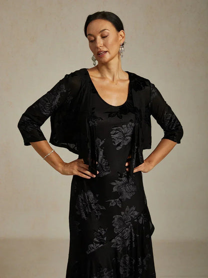Floral Stretch Velvet 3/4 Sleeve Shrug