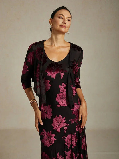 Floral Stretch3/4 Sleeve Shrug
