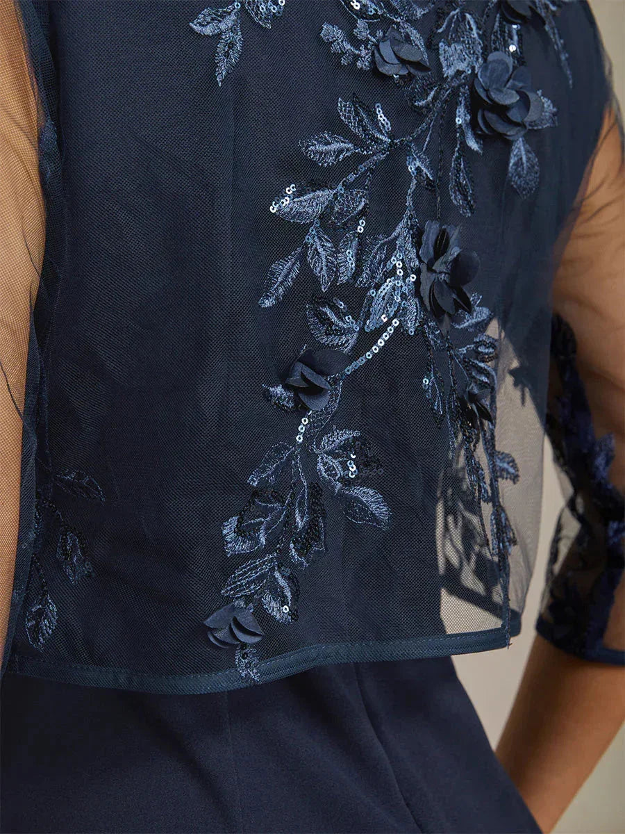 Graceful Mesh Lace Jacket with 3D Floral Embellishments