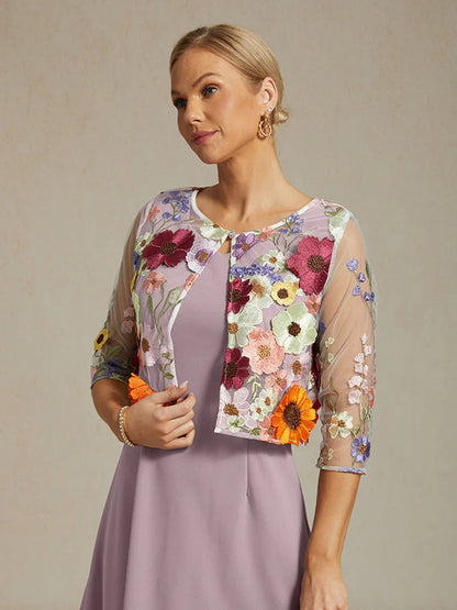 Graceful Mesh Lace Jacket with 3D Floral Embroidery