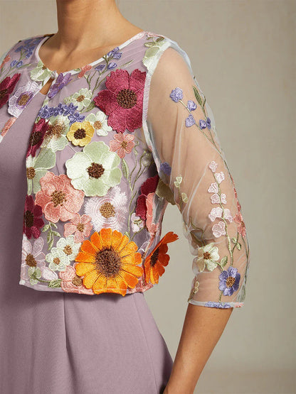 Graceful Mesh Lace Jacket with 3D Floral Embroidery