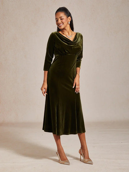 High-Stretch Velvet Midi Dress