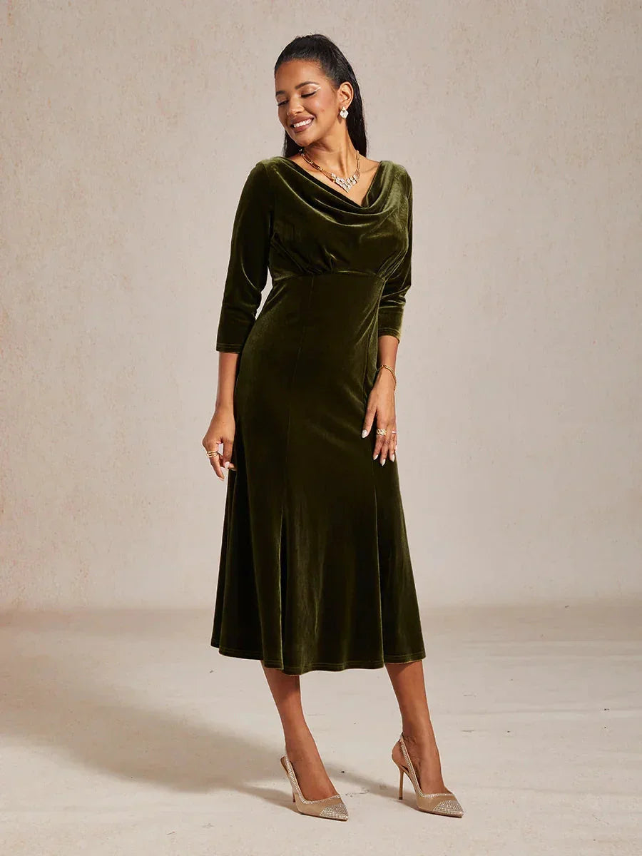 stretch velvet cocktail dress B233072 Stunning Fit & Flare One Shoulder Stretch Velvet Gown with Sexy Side Slit