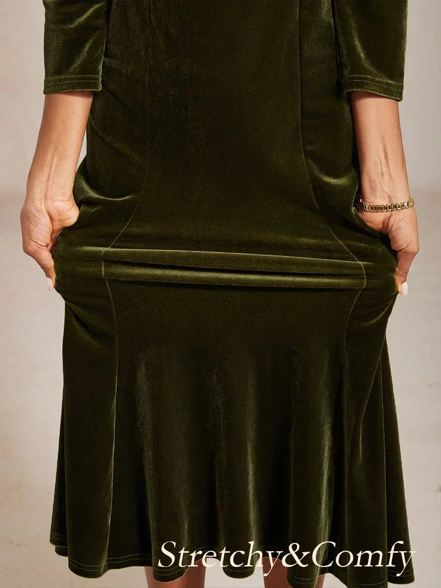 High-Stretch Velvet Sleeveless Midi Dress with Cowl Neck