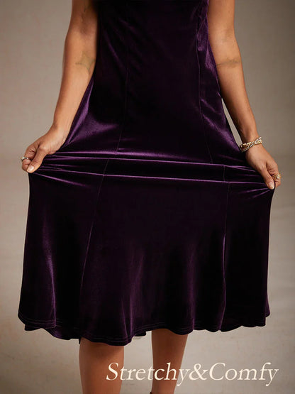 High-Stretch Velvet Sleeveless Midi Dress with Cowl Neck