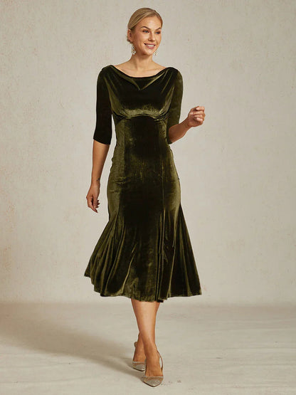 High-Stretch Velvet Midi Dress