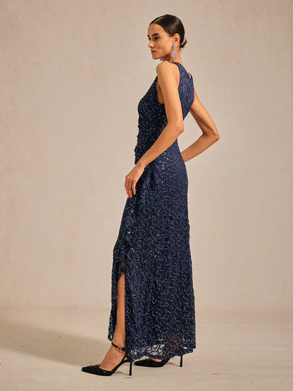 Maxikleid aus Spitze mit Pailletten und Rüschendetail