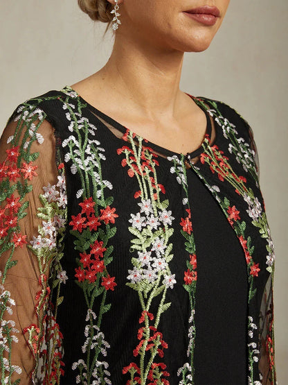 Long Floral Embroidered Lace Jacket