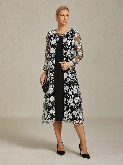 Lace Embroidered Floral Dress Set