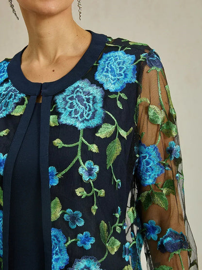 Long Floral Embroidered Lace Jacket