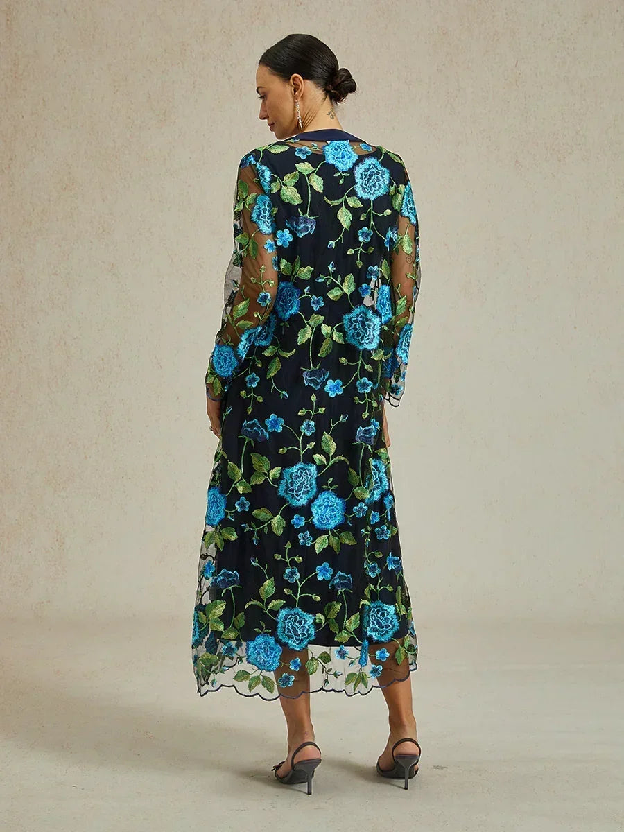 Long Floral Embroidered Lace Jacket