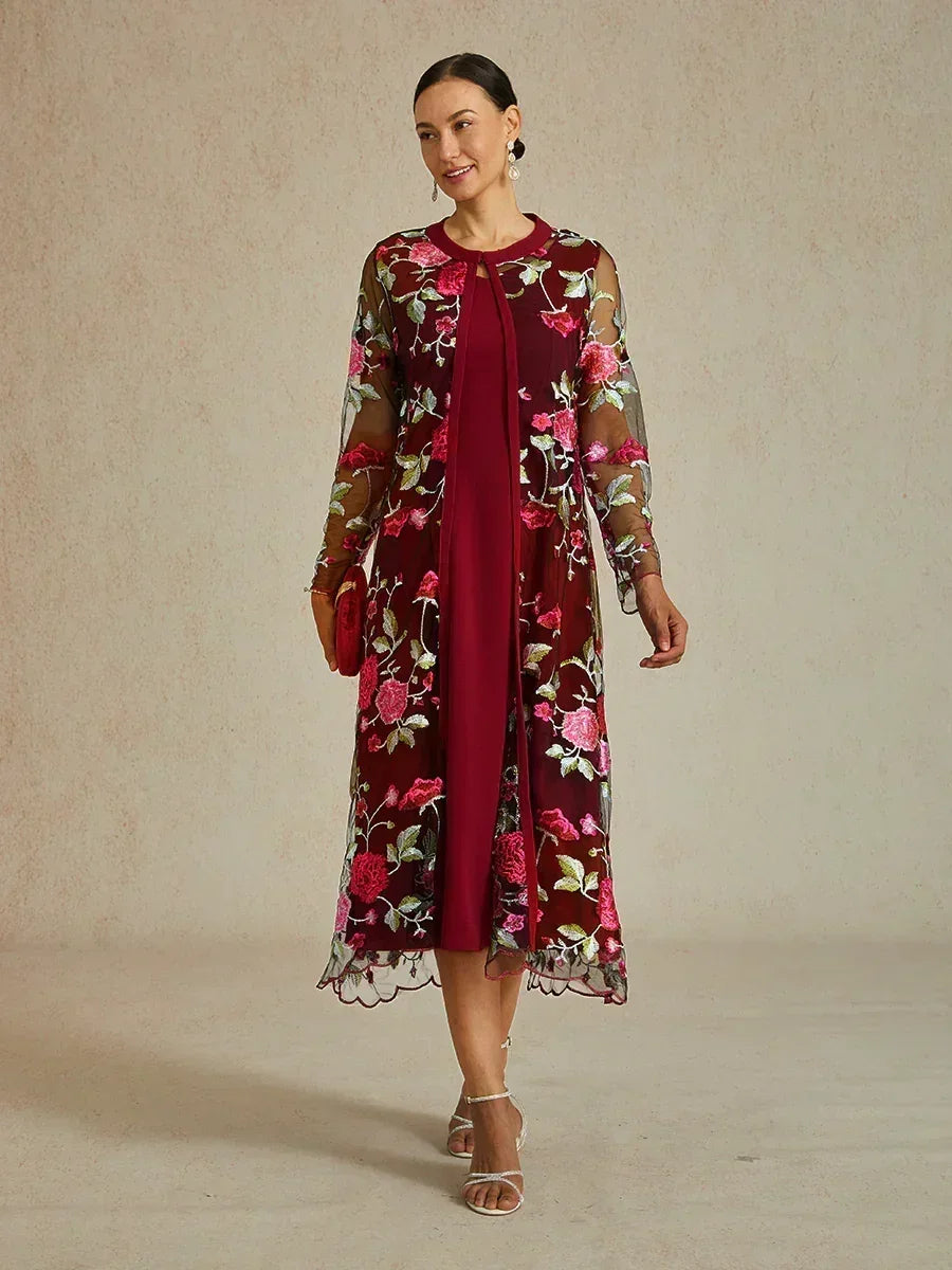 Lange Jacke aus Spitze mit Blumenstickerei