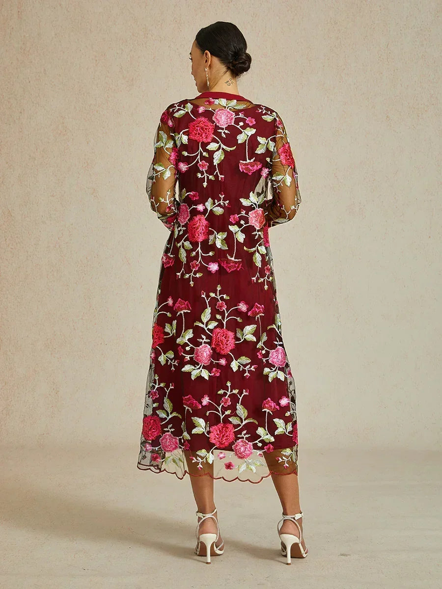 Lange Jacke aus Spitze mit Blumenstickerei
