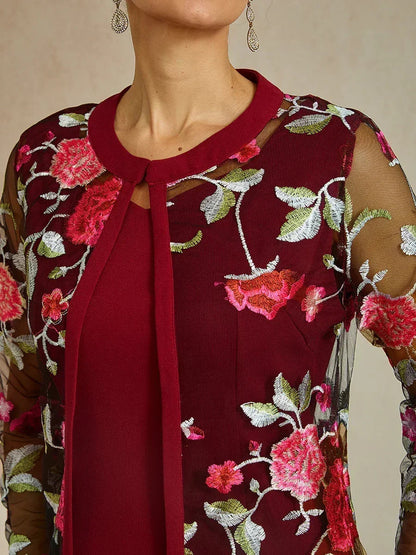 Long Floral Embroidered Lace Jacket