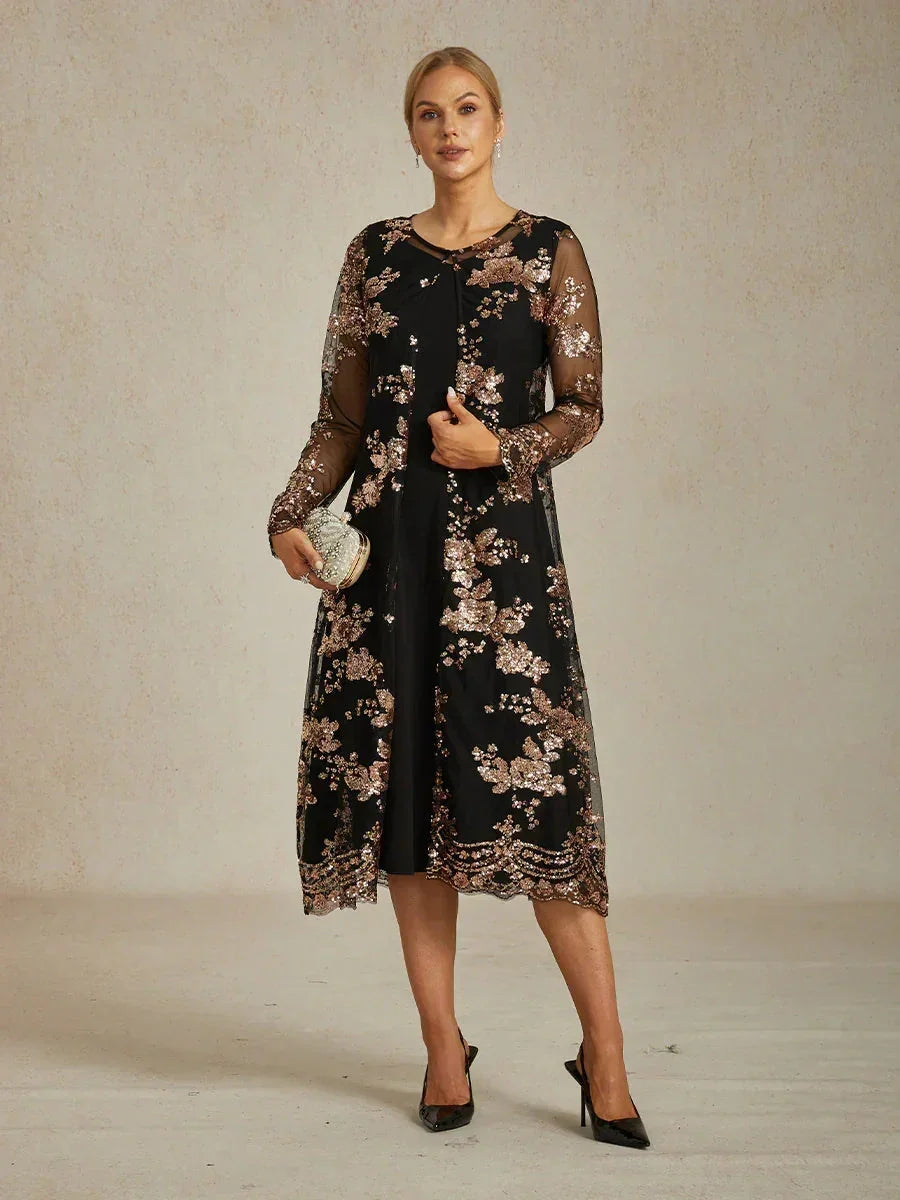 Long Sequin Embroidered Jacket with Baroque Floral Pattern