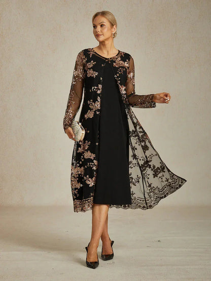Long Sequin Embroidered Jacket with Baroque Floral Pattern