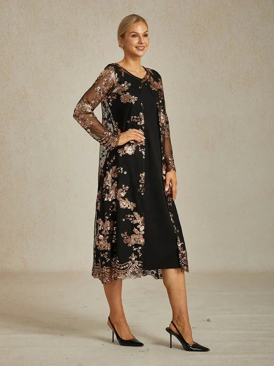 Long Sequin Embroidered Jacket with Baroque Floral Pattern