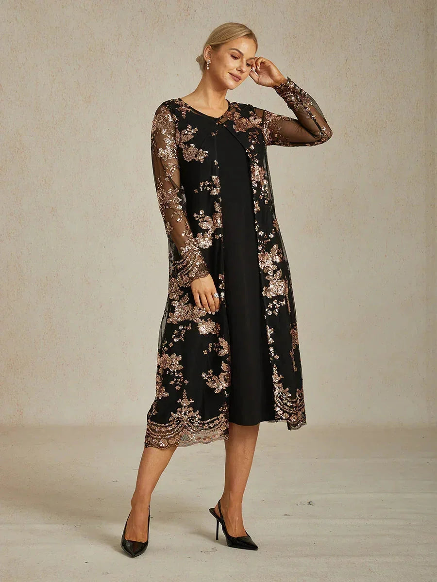 Long Sequin Embroidered Jacket with Baroque Floral Pattern