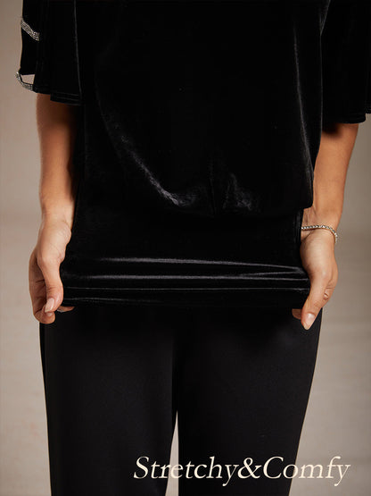 Embellished Cold Shoulder Blouse with Rhinestone Detail