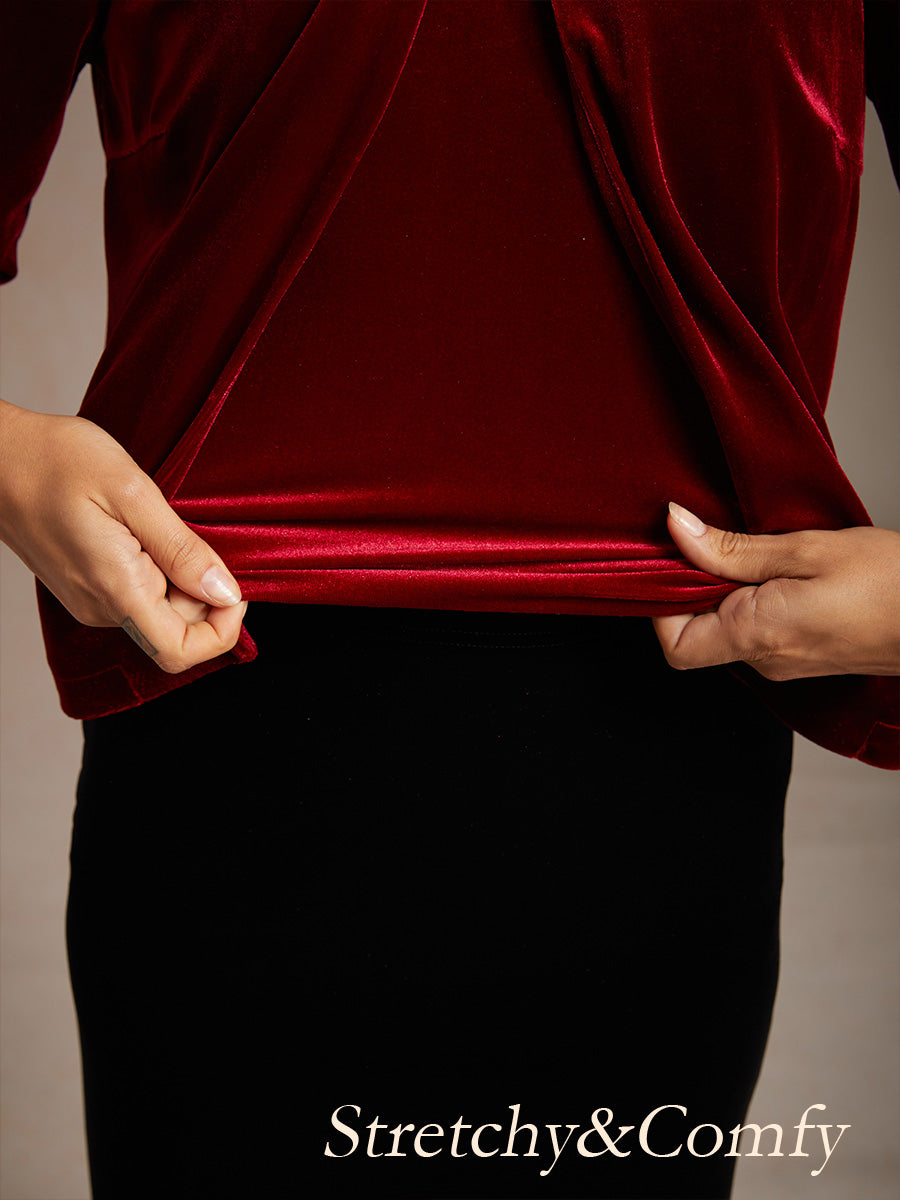 Velvet Puff Sleeves Twinset with Embellished Neckline Closure